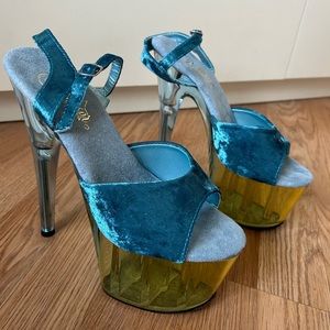 Light Blue Velvet Pleaser Heels